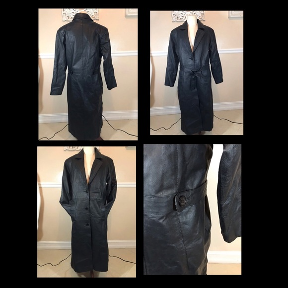 Leather Trench Coat Size Large runs small - Picture 2 of 3